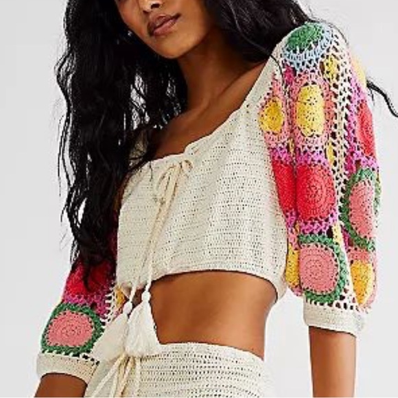 ๐HP Spell & The Gypsy x Free People Let The Sunshine In L Ivory Crochet Sweater - Picture 12 of 16